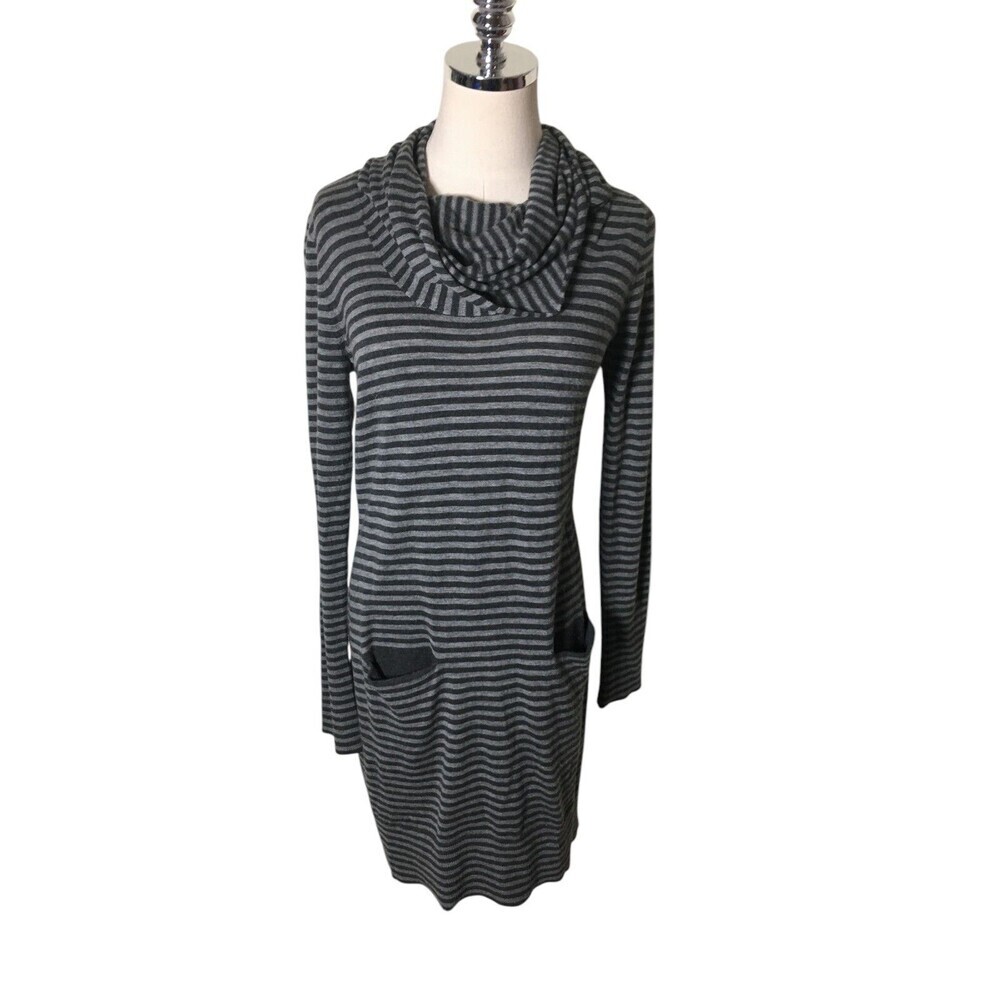 Zinni Sweater Dress Women's Size Small Gray Stripes Long Sleeve Pockets
